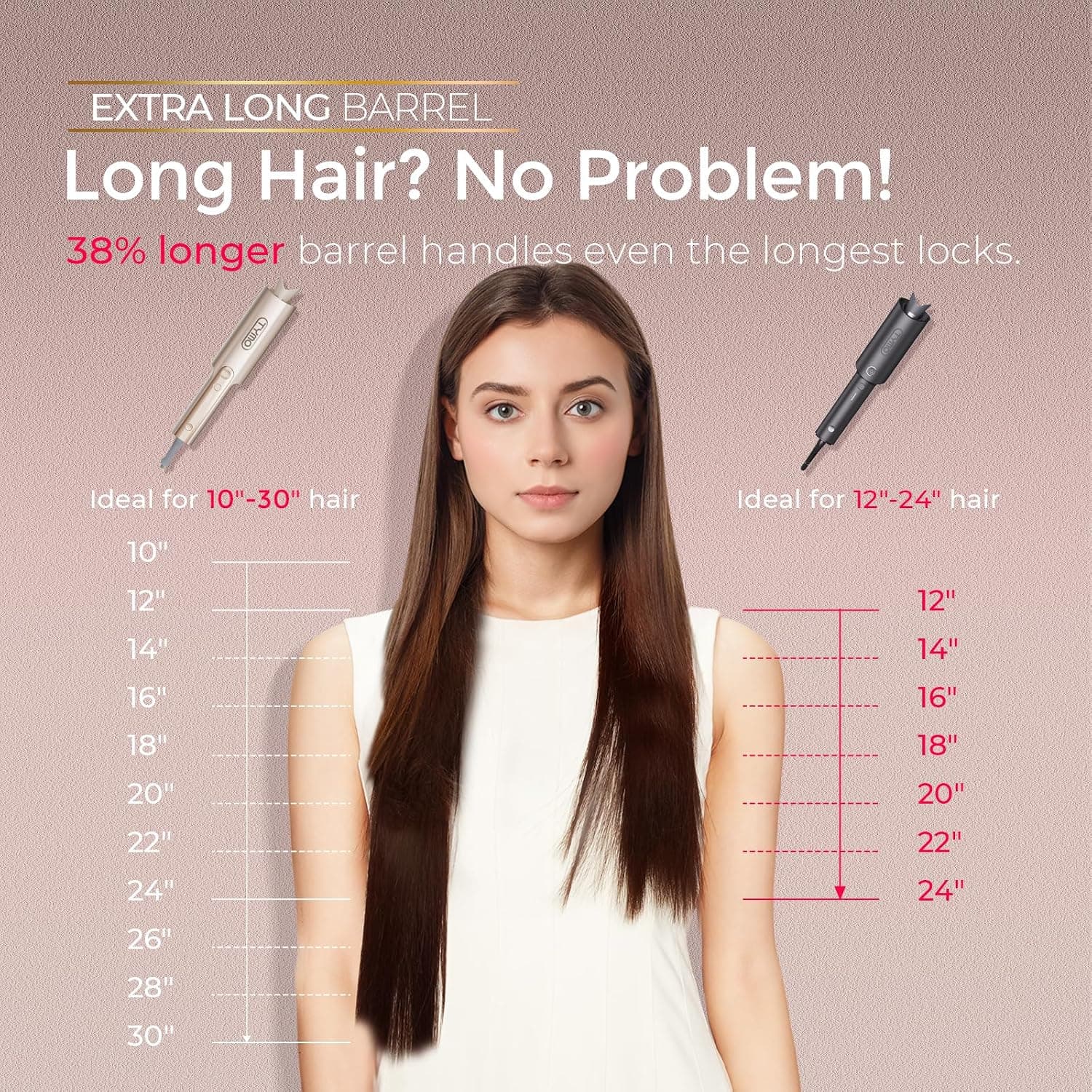 فرکننده موی چرخشی خودکار زنانه TYMO با میله بلند سرامیکی، مناسب موهای بلند، مدل CurlPro Plus، ضدسوختگی و ضدگیرکردن مو، 600M Ionic، دوولتاژ، طلایی، 25 mm فرکننده موی چرخشی خودکار زنانه TYMO با میله بلند سرامیکی، مناسب موهای بلند، مدل CurlPro Plus، ضدسوختگی و ضدگیرکردن مو، 600M Ionic، دوولتاژ، طلایی، 25 mm