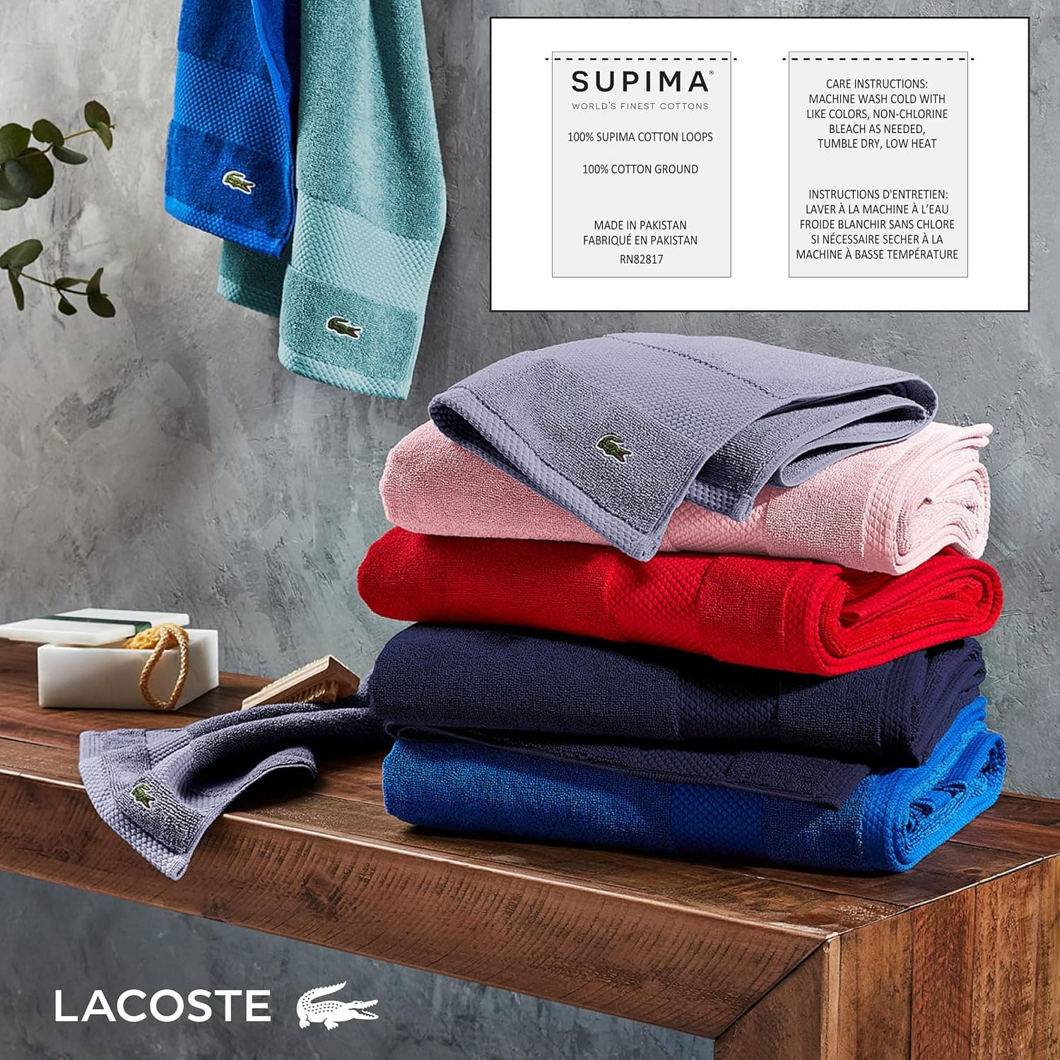 حوله حمام Lacoste Heritage نخی Supima سبز تمساحی 35x70 inch حوله حمام Lacoste Heritage نخی Supima سبز تمساحی 35x70 inch
