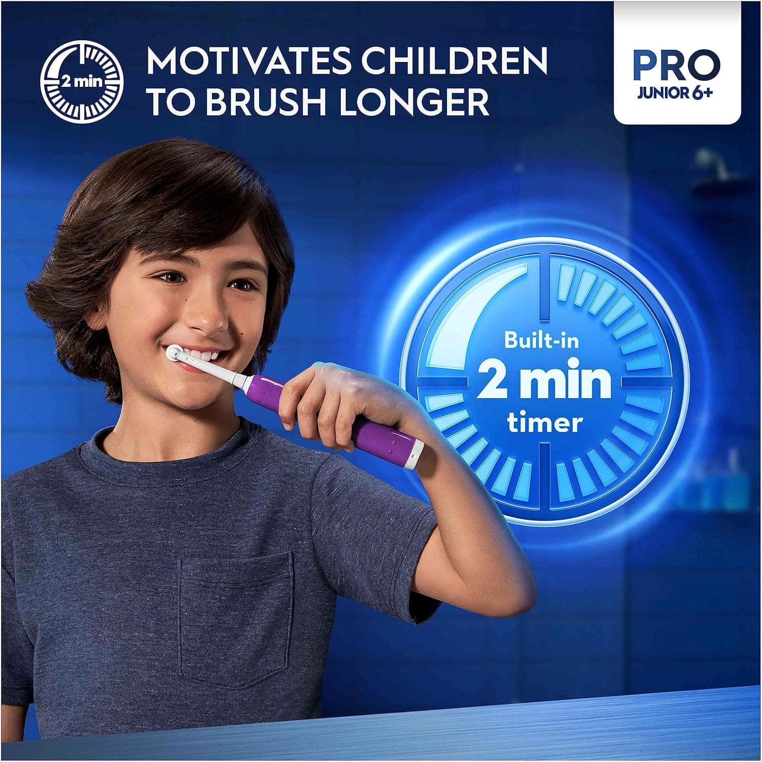 مسواک برقی کودک Oral-B Pro Junior با ۳ حالت و سری یدک، بنفش مسواک برقی کودک Oral-B Pro Junior با ۳ حالت و سری یدک، بنفش