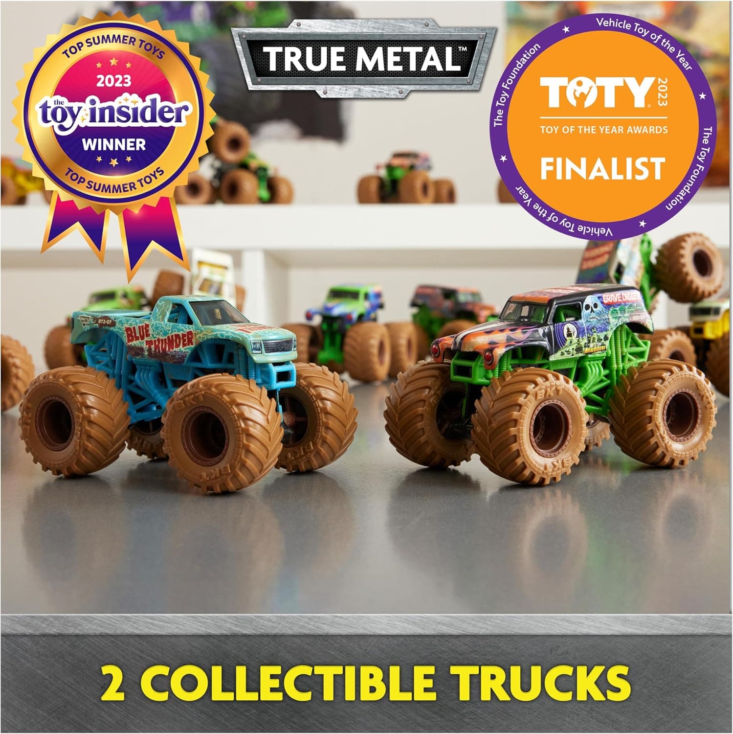 ست ۲ عددی ماشین هیولایی فلزی Monster Jam مدل Mystery Mudders 2-Pack شامل Grave Digger و Blue Thunder، مقیاس 1:64 ست ۲ عددی ماشین هیولایی فلزی Monster Jam مدل Mystery Mudders 2-Pack شامل Grave Digger و Blue Thunder، مقیاس 1:64
