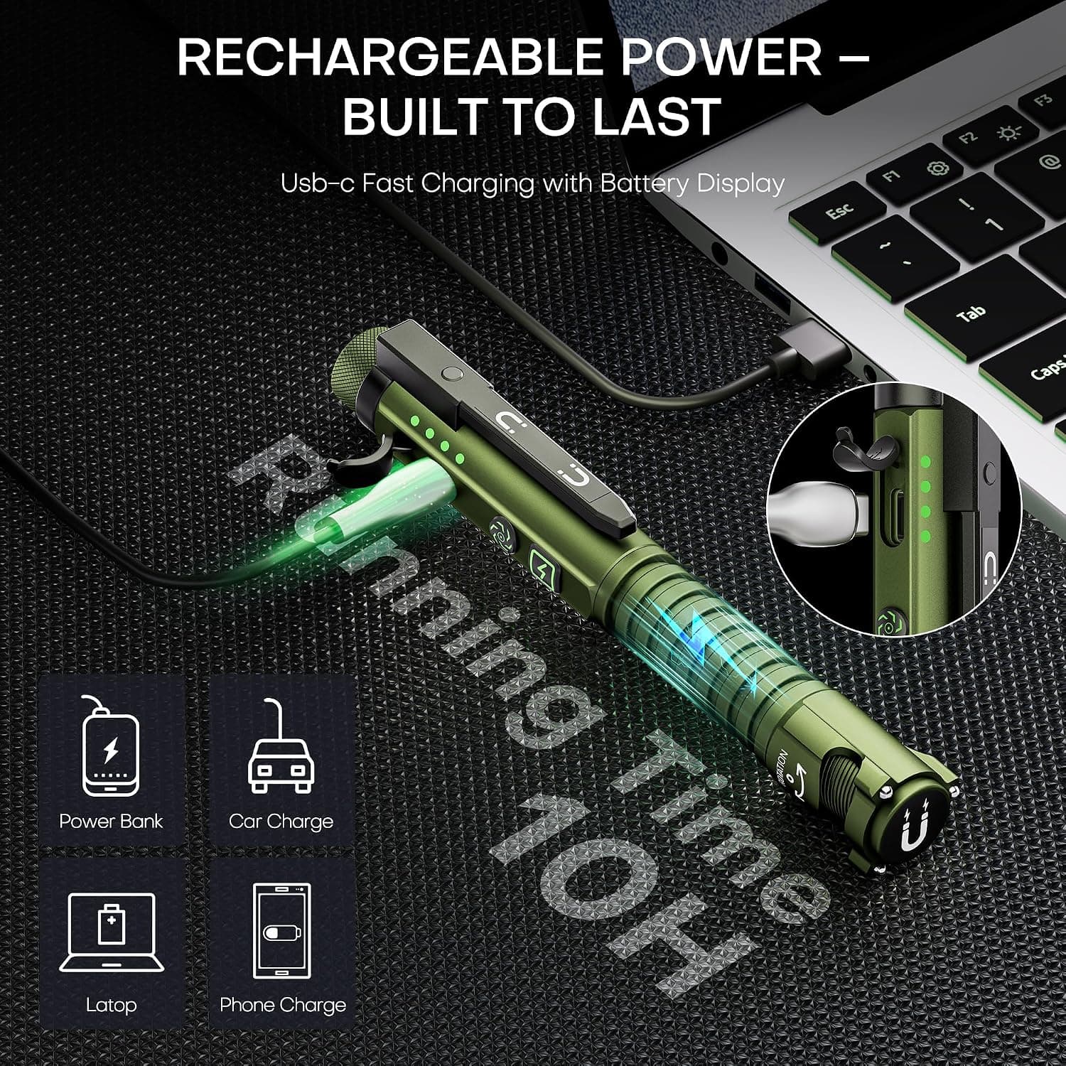 چراغقوه شارژی PASIION با گیره و پایه آهنربایی، 800 لومن، 11 حالته USB-C چراغقوه شارژی PASIION با گیره و پایه آهنربایی، 800 لومن، 11 حالته USB-C