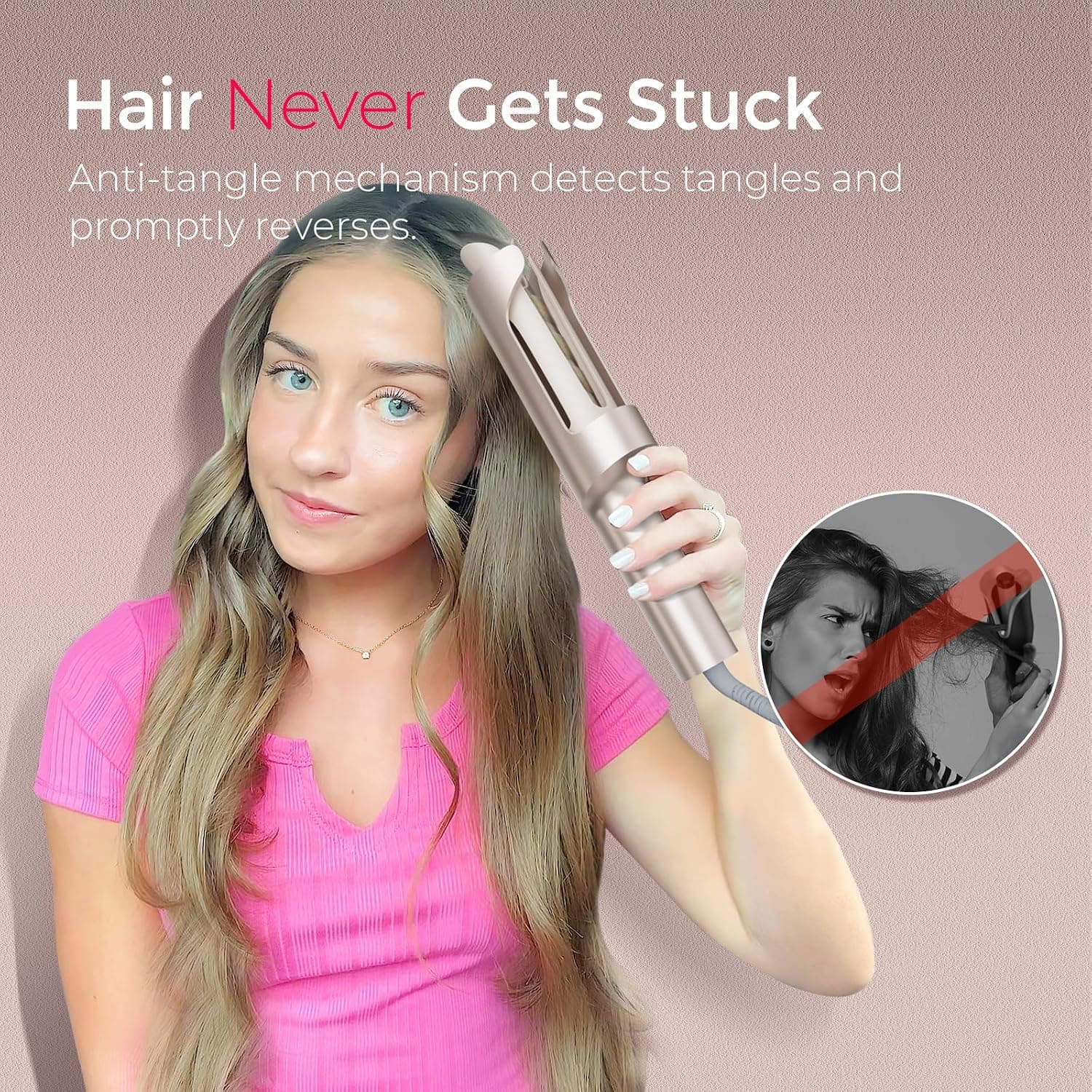 فرکننده موی چرخشی خودکار زنانه TYMO با میله بلند سرامیکی، مناسب موهای بلند، مدل CurlPro Plus، ضدسوختگی و ضدگیرکردن مو، 600M Ionic، دوولتاژ، طلایی، 25 mm فرکننده موی چرخشی خودکار زنانه TYMO با میله بلند سرامیکی، مناسب موهای بلند، مدل CurlPro Plus، ضدسوختگی و ضدگیرکردن مو، 600M Ionic، دوولتاژ، طلایی، 25 mm