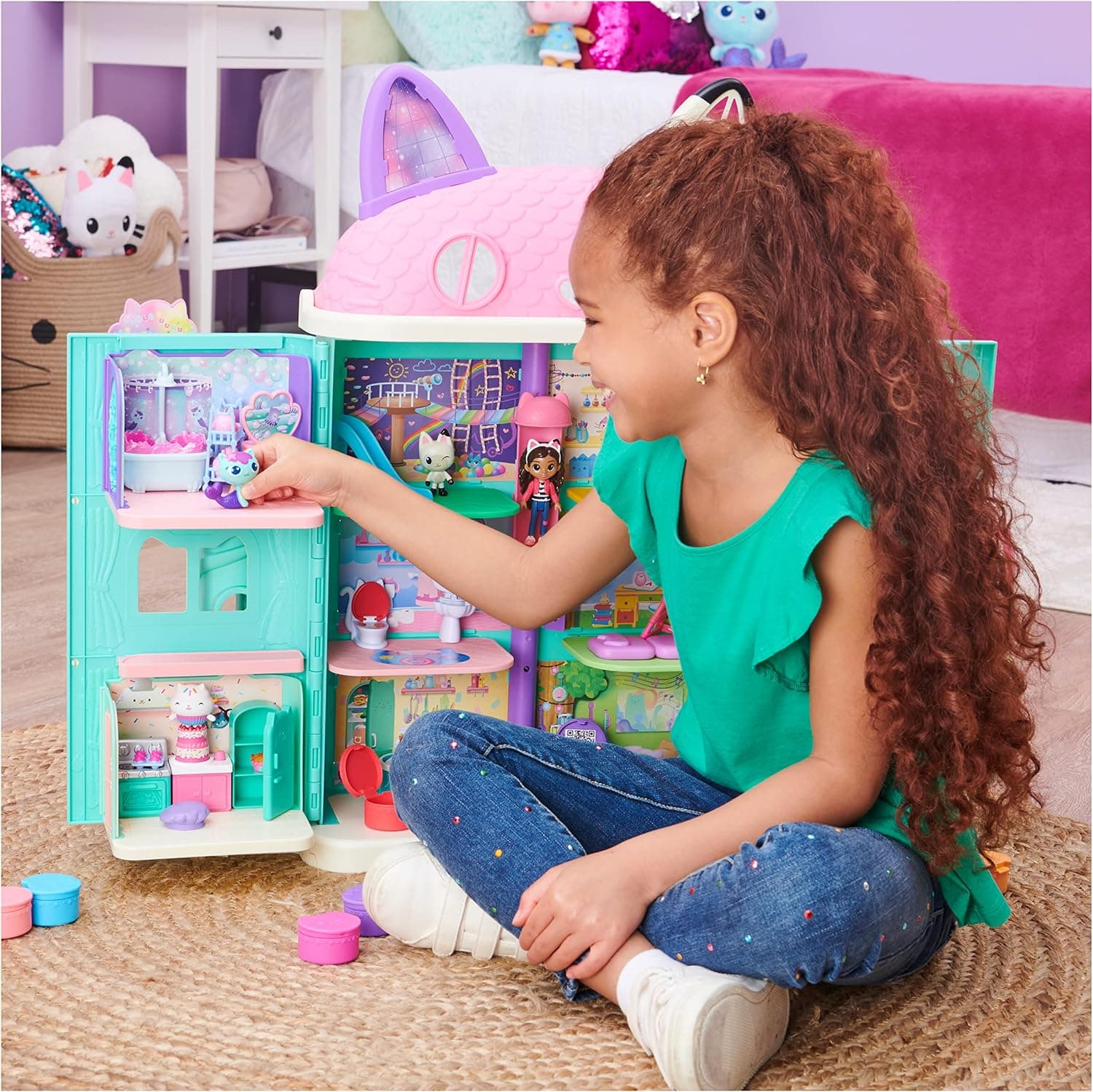ست حمام اسباببازی کودکان DREAMWORKS GABBY'S DOLLHOUSE با فیگور MerCat، 3 لوازم جانبی، 3 مبلمان و 2 بسته تحویلی، چندرنگ ست حمام اسباببازی کودکان DREAMWORKS GABBY'S DOLLHOUSE با فیگور MerCat، 3 لوازم جانبی، 3 مبلمان و 2 بسته تحویلی، چندرنگ