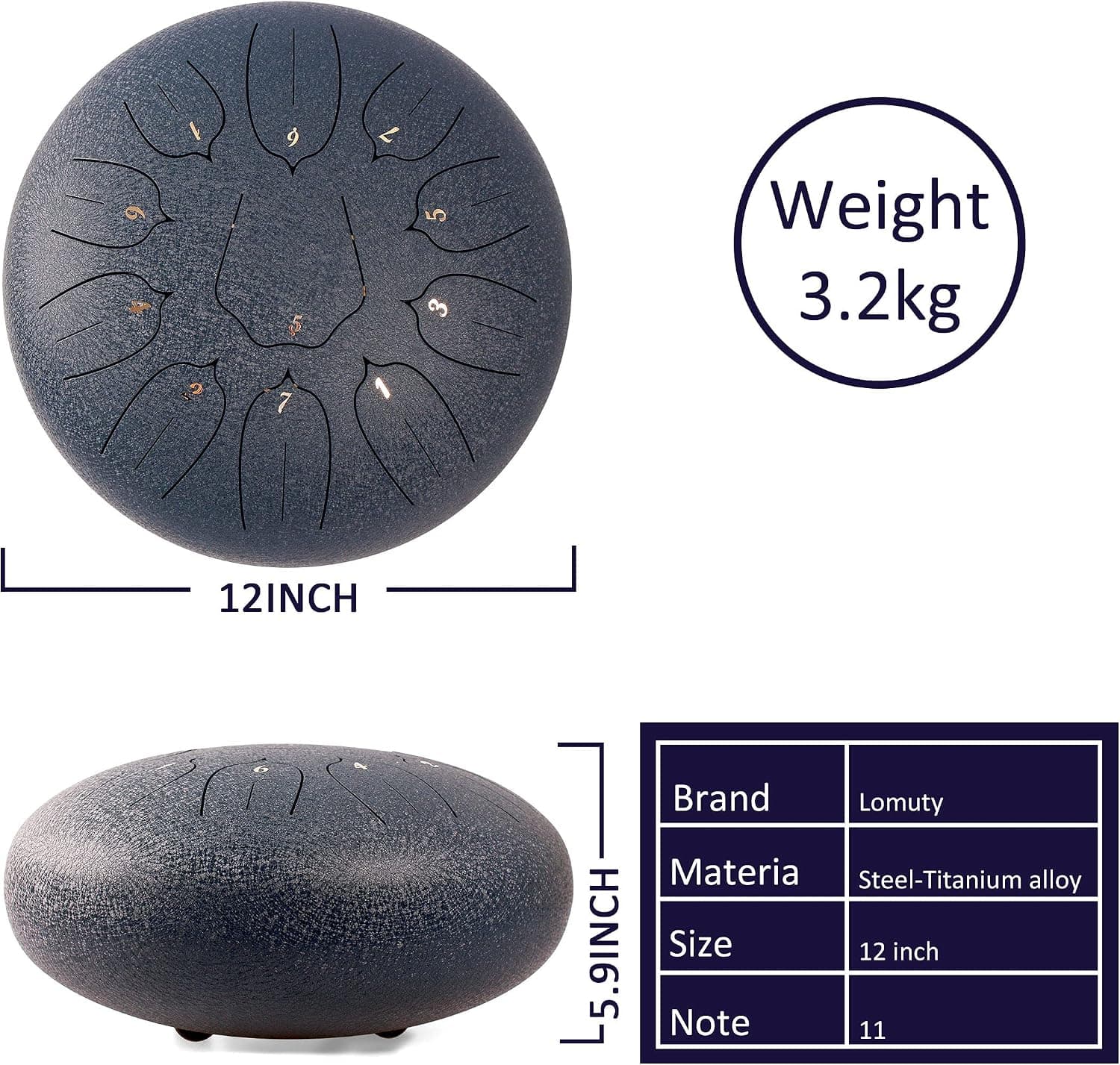 درام زبانهای فولادی LOMUTY، 11 نت، 12 inches، با کیف، کتاب موسیقی، مضراب و پیک انگشتی، آبی تیره درام زبانهای فولادی LOMUTY، 11 نت، 12 inches، با کیف، کتاب موسیقی، مضراب و پیک انگشتی، آبی تیره