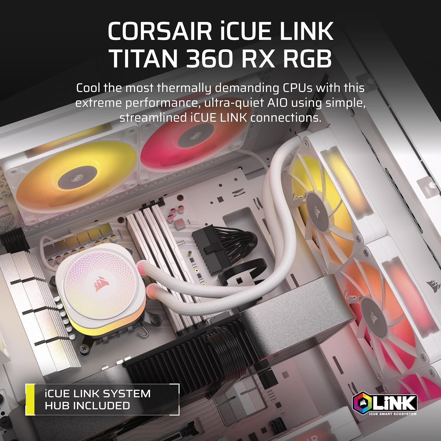 خنککننده مایع پردازنده Corsair iCUE LINK TITAN 360 RX RGB 360mm سفید مدل CW-9061021-WW خنککننده مایع پردازنده Corsair iCUE LINK TITAN 360 RX RGB 360mm سفید مدل CW-9061021-WW