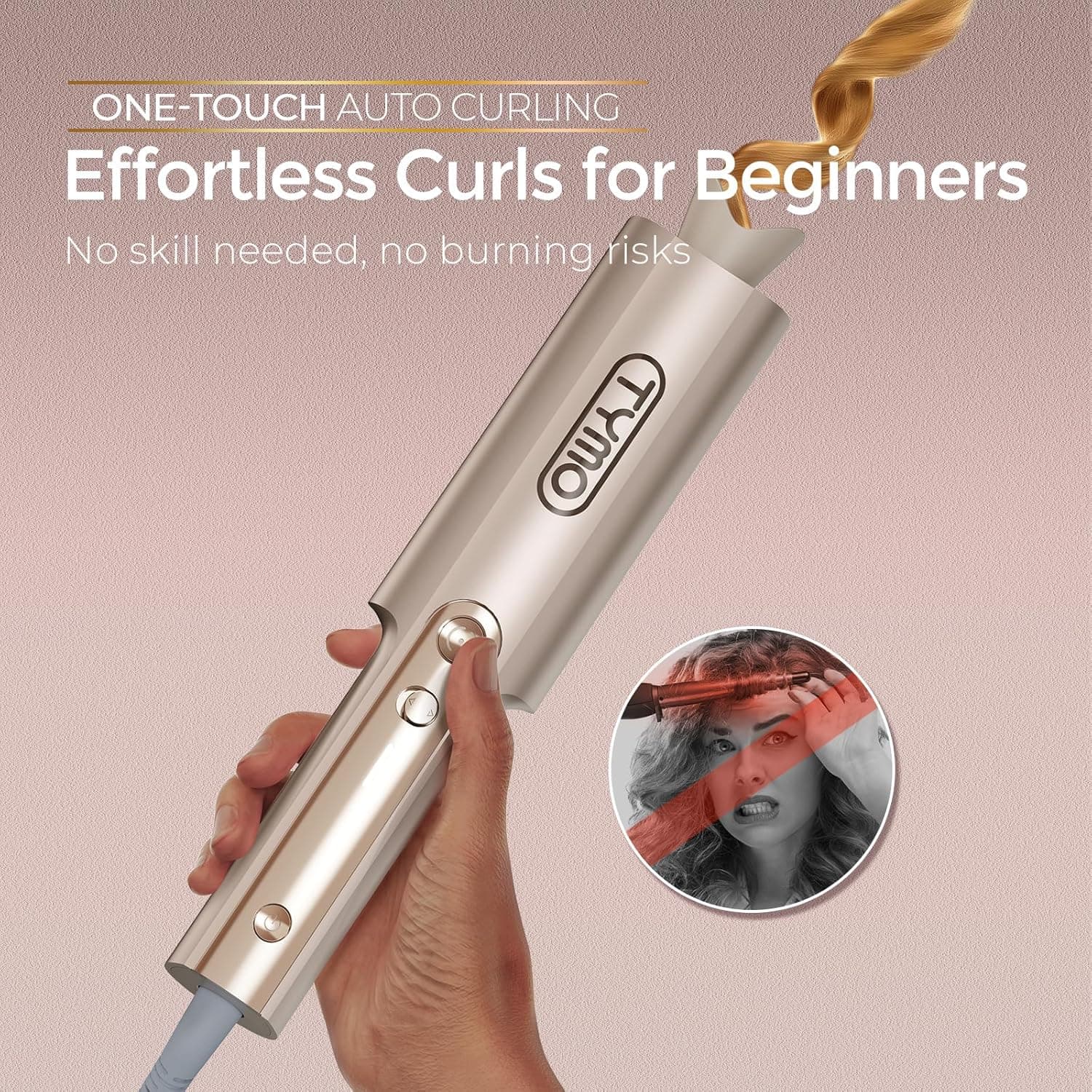 فرکننده موی چرخشی خودکار زنانه TYMO با میله بلند سرامیکی، مناسب موهای بلند، مدل CurlPro Plus، ضدسوختگی و ضدگیرکردن مو، 600M Ionic، دوولتاژ، طلایی، 25 mm فرکننده موی چرخشی خودکار زنانه TYMO با میله بلند سرامیکی، مناسب موهای بلند، مدل CurlPro Plus، ضدسوختگی و ضدگیرکردن مو، 600M Ionic، دوولتاژ، طلایی، 25 mm