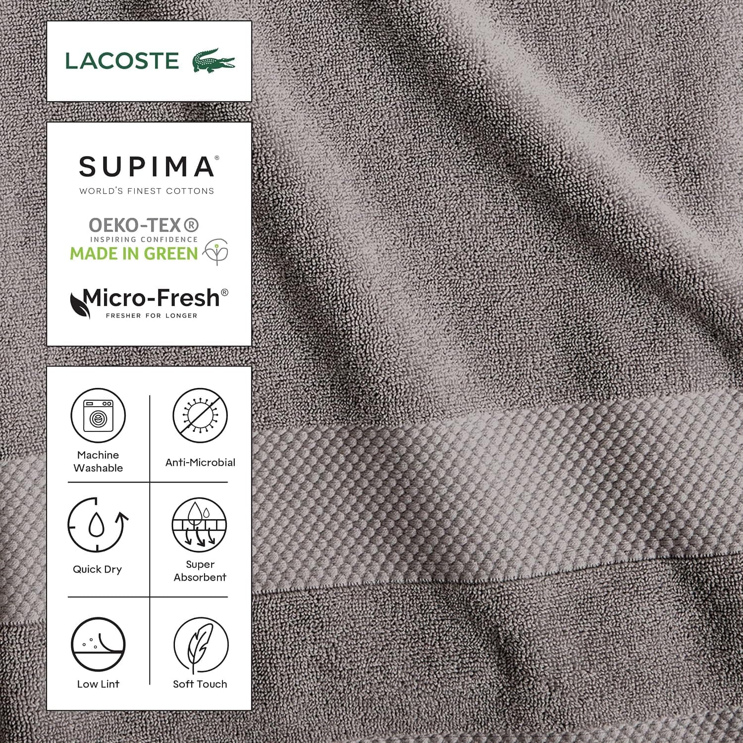 حوله حمام Lacoste Heritage نخی Supima سبز تمساحی 35x70 inch حوله حمام Lacoste Heritage نخی Supima سبز تمساحی 35x70 inch