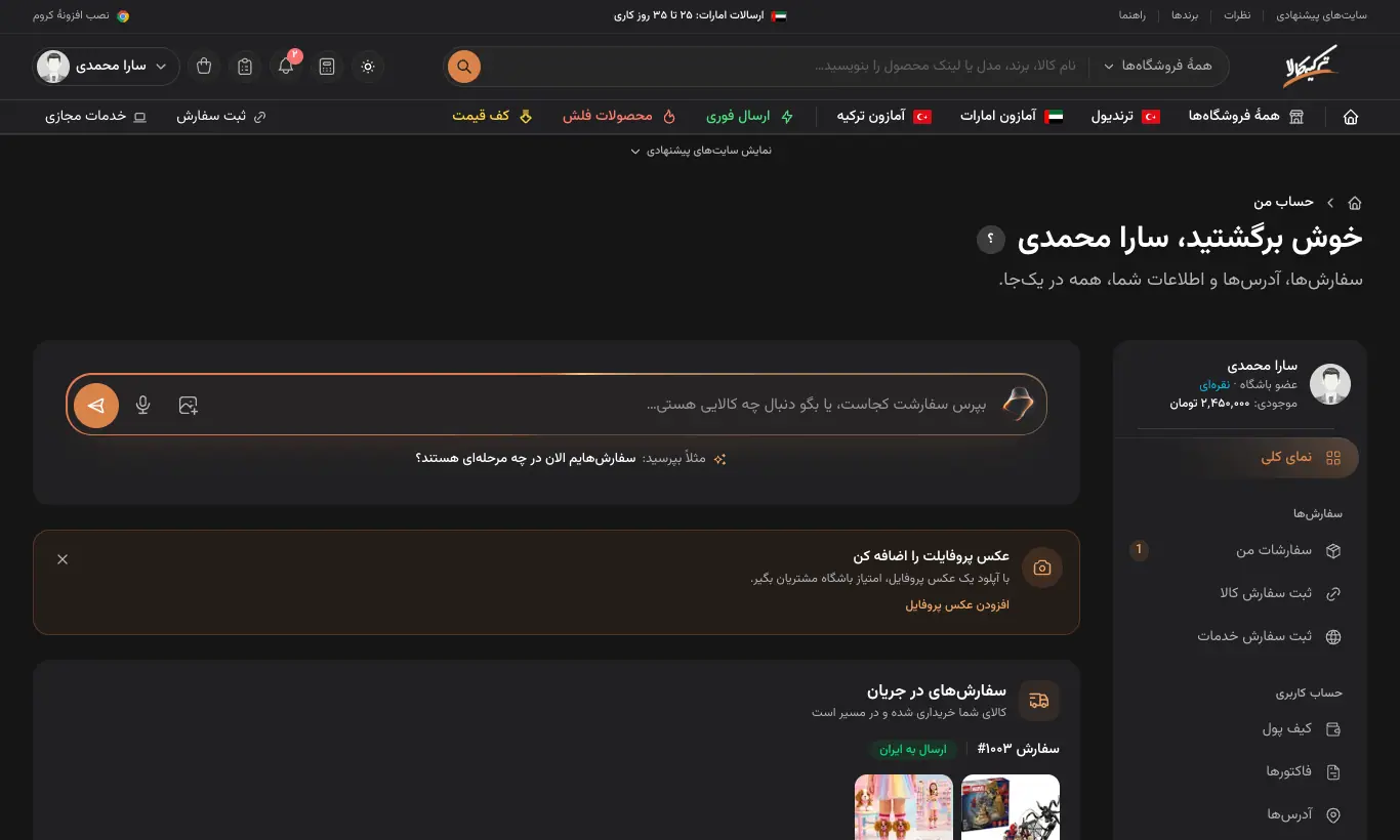 نمای کلی پنل کاربری